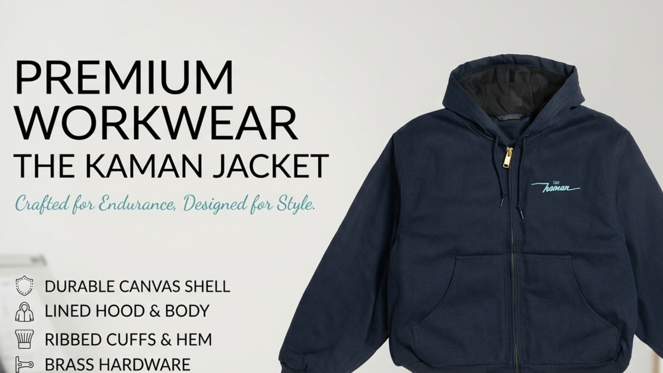 Iceman Jacket Navy Hooded Workwear Jacket With Chest Logo And Kangaroo Pockets